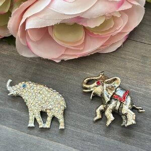 Vintage Elephant Brooches with Rhinestones